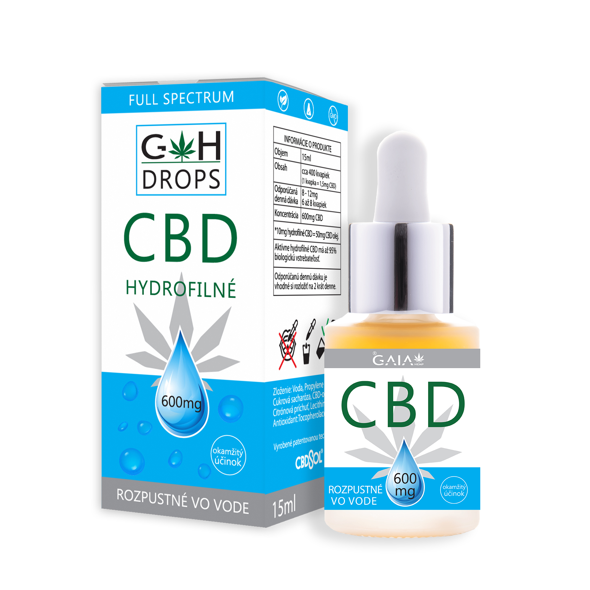 Hydrofilné CBD kvapky. 600mg. 